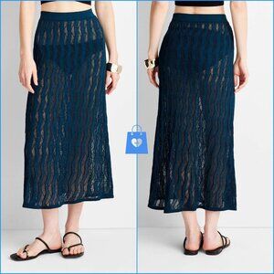 Large - Womens Open Stitch Sweater Maxi Skirt - Future Collective - Navy